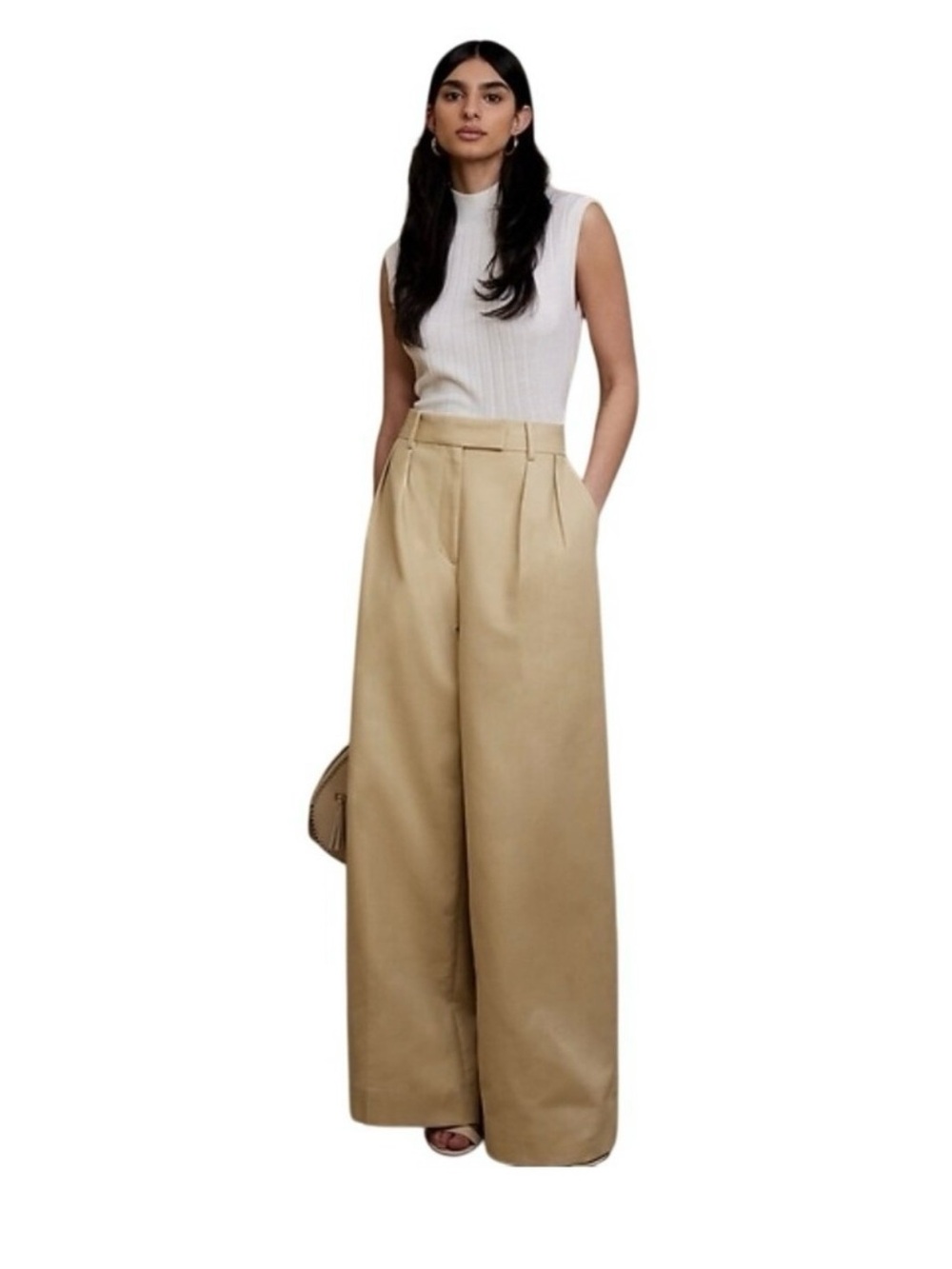 Banana Republic Cruise Wide-Leg High-Waist Trousers in Khaki